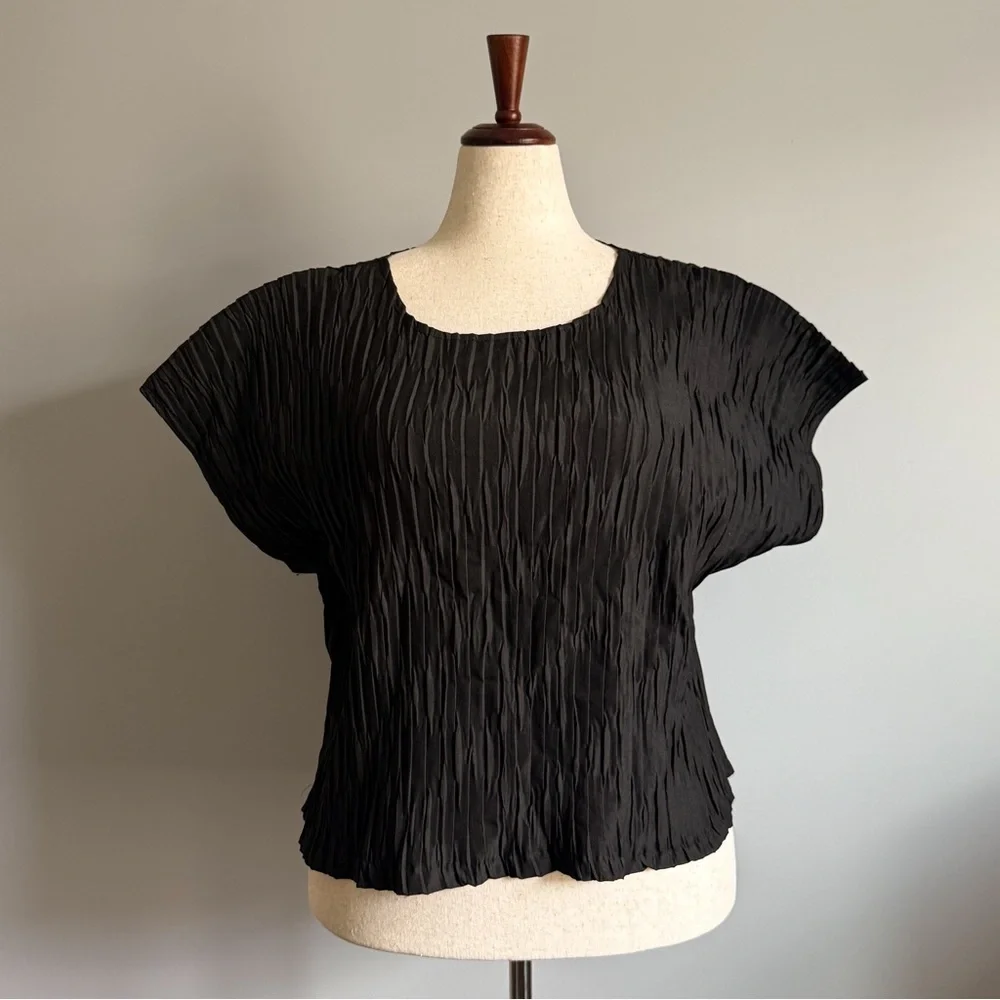 Black Pleated Women's Top - Picture 2 of 4